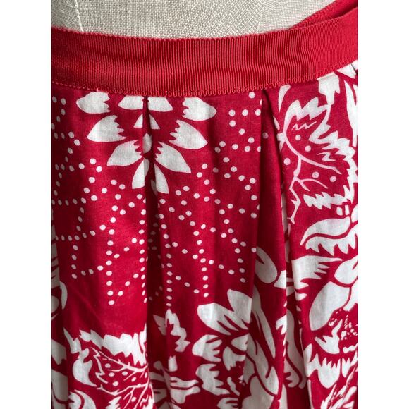 Anna Sui Red & White Floral Boho Wrap Skirt Vintage Peasant Cotton Size 8 - Picture 3 of 8